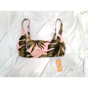 NWT Kona Sol Pink Palm Bikini Top